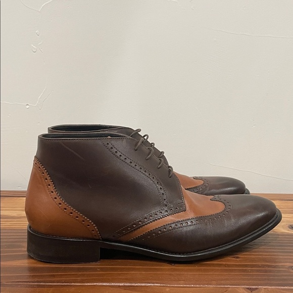 Paul Fredrick Made In Italy Leather Men\'s Two-Tone Brown Wingtip Boots Size 10M main image 9